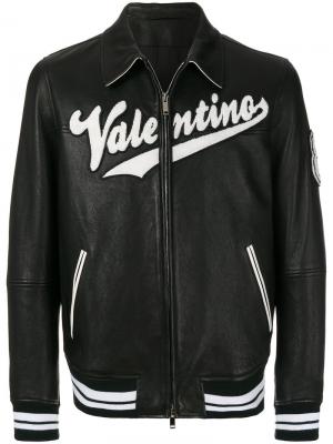 Кожаная куртка-бомбер Valentino. Цвет: чёрный