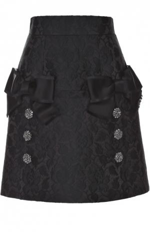 Мини-юбка с фактурной отделкой и бантами Dolce & Gabbana. Цвет: черный