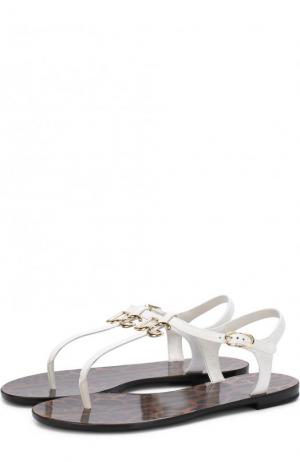 Кожаные сандалии с логотипом бренда Dolce & Gabbana. Цвет: белый
