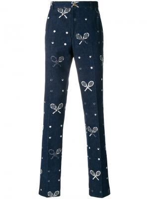Выбеленные брюки-чинос с вышивкой Thom Browne. Цвет: синий