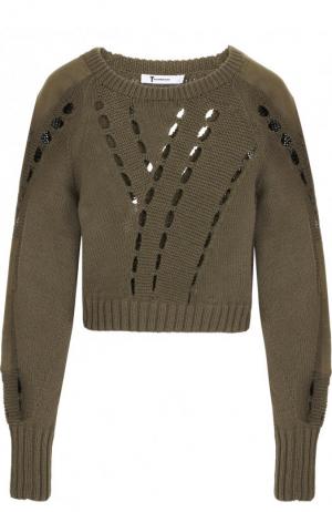 Вязаный пуловер с круглым вырезом T by Alexander Wang. Цвет: хаки