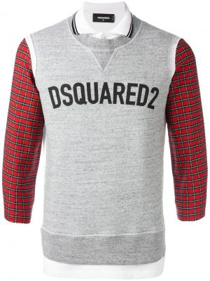 Толстовка с логотипом и имитацией рубашки-поло Dsquared2. Цвет: серый
