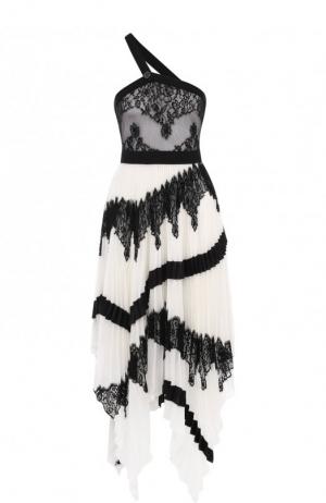Платье асимметричного кроя с оборками и кружевной отделкой Givenchy. Цвет: черный