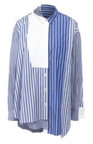 Хлопковая блуза асимметричного кроя Sacai. Цвет: голубой
