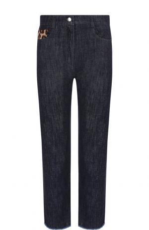 Укороченные джинсы с контрастной кожаной отделкой Michael Kors Collection. Цвет: темно-синий