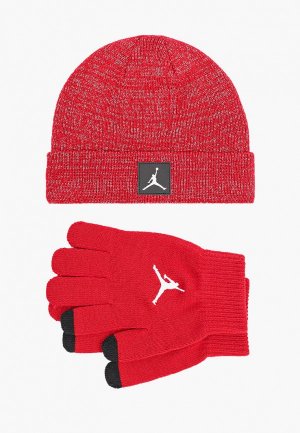 Шапка и перчатки Jordan. Цвет: красный