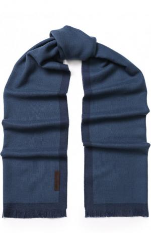 Шерстяной шарф с бахромой Ermenegildo Zegna. Цвет: темно-синий