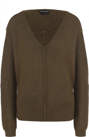 Шелковый пуловер свободного кроя с V-образным вырезом Tom Ford. Цвет: хаки