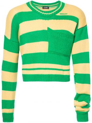 Укороченный полосатый свитер Raf Simons. Цвет: зелёный
