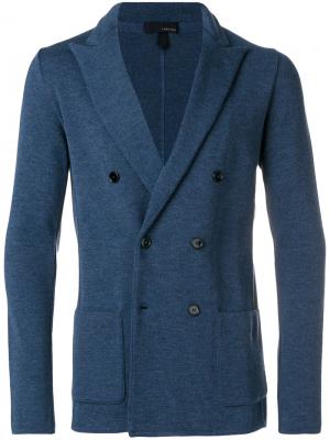Трикотажный двубортный пиджак Lardini. Цвет: синий