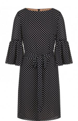 Шелковое мини-платье с поясом в горох Michael Kors Collection. Цвет: черно-белый