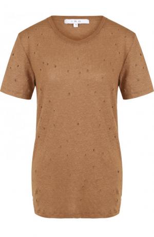 Льняная футболка прямого кроя с потертостями Iro. Цвет: коричневый