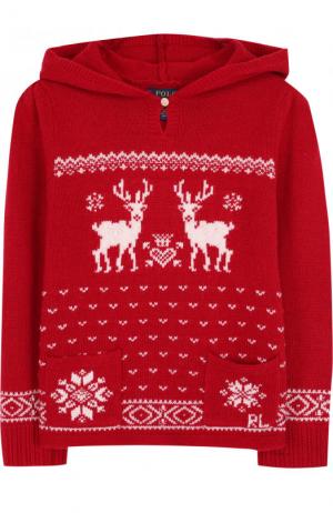 Вязаный пуловер с принтом и капюшоном Polo Ralph Lauren. Цвет: красный
