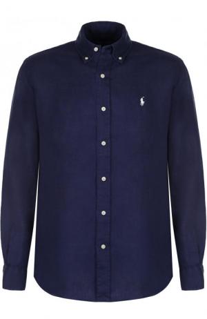Льняная рубашка с воротником button down Polo Ralph Lauren. Цвет: темно-синий