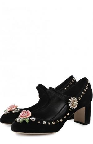 Бархатные туфли Vally с декором Dolce & Gabbana. Цвет: черный