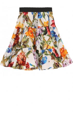 Хлопковая юбка свободного кроя с принтом и эластичным поясом Dolce & Gabbana. Цвет: белый