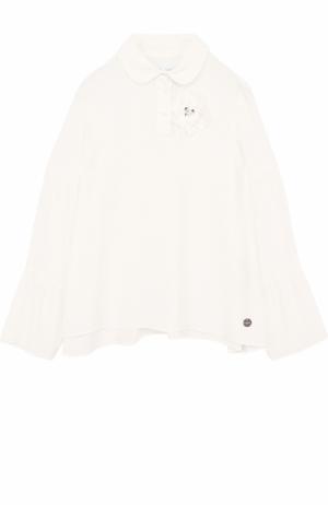 Блуза свободного кроя из вискозы и шелка с брошью Lanvin. Цвет: белый