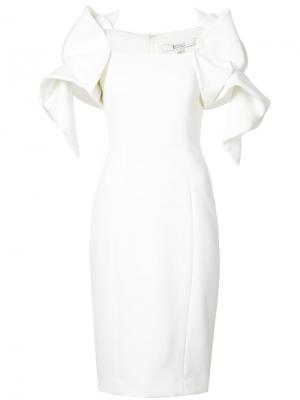 Приталенное платье с структурированными рукавами Badgley Mischka. Цвет: белый