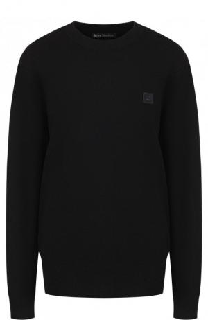 Однотонный шерстяной пуловер с круглым вырезом Acne Studios. Цвет: черный