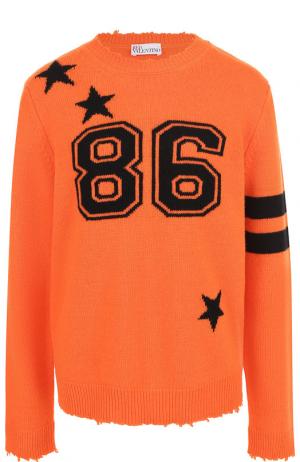 Шерстяной пуловер с круглым вырезом и вышитым принтом REDVALENTINO. Цвет: оранжевый