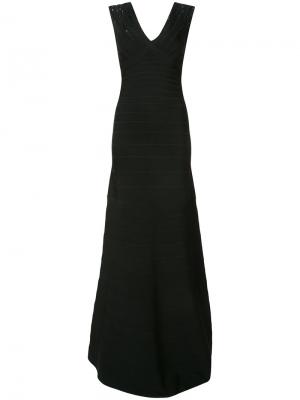 Платье с пайетками открытой спиной Hervé Léger. Цвет: чёрный