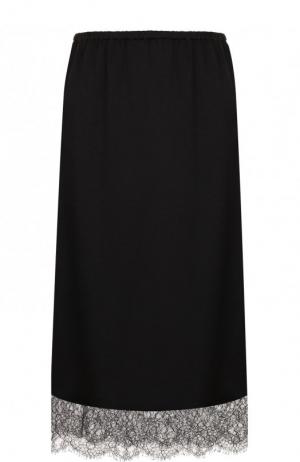 Однотонная юбка с кружевной вставкой Valentino. Цвет: черный