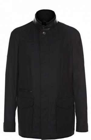 Куртка из смеси хлопка и шелка с отделкой натуральной кожи Brioni. Цвет: темно-синий