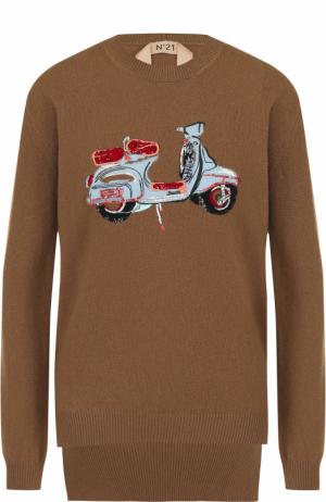 Шерстяной пуловер с круглым вырезом No. 21. Цвет: коричневый