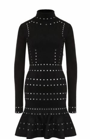 Приталенное платье с длинным рукавом и воротником-стойкой Alexander McQueen. Цвет: черный