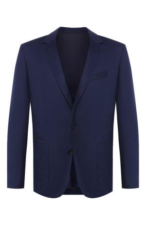 Однобортный пиджак из шерсти BOSS. Цвет: темно-синий