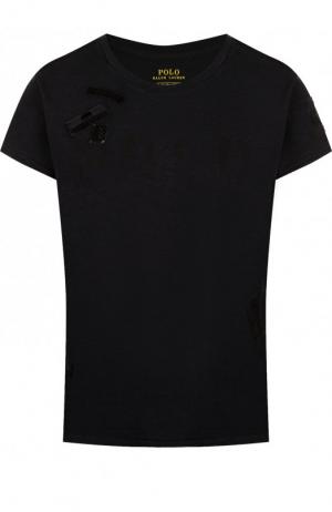 Однотонная хлопковая футболка с круглым вырезом Polo Ralph Lauren. Цвет: черный