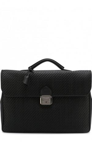 Кожаный портфель с плечевым ремнем Ermenegildo Zegna. Цвет: черный