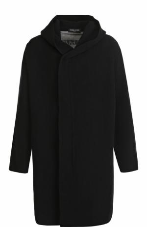 Шерстяное пальто свободного кроя на молнии с капюшоном Gemma. H. Цвет: черный