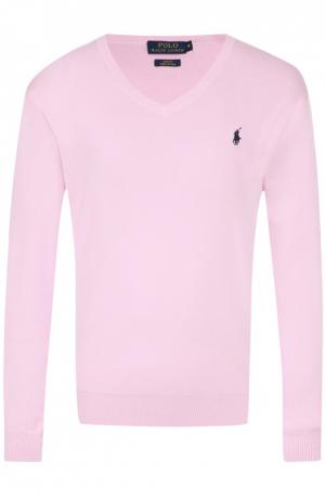 Хлопковый пуловер с логотипом бренда Polo Ralph Lauren. Цвет: розовый