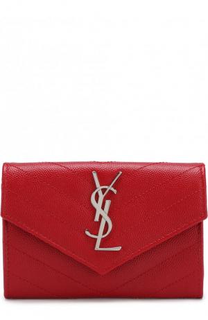 Кожаный кошелек с логотипом бренда Saint Laurent. Цвет: красный