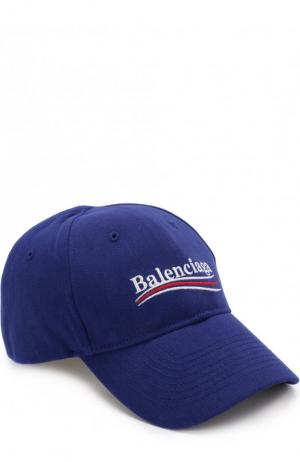 Хлопковая бейсболка с логотипом бренда Balenciaga. Цвет: темно-синий