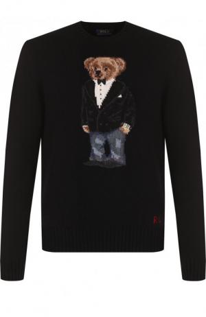 Шерстяной свитер с вышивкой Polo Ralph Lauren. Цвет: черный