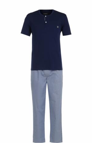 Хлопковая пижама с брюками Ermenegildo Zegna. Цвет: темно-синий