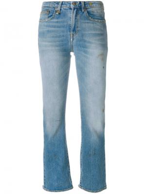 Укороченные джинсы с потертой отделкой R13. Цвет: синий