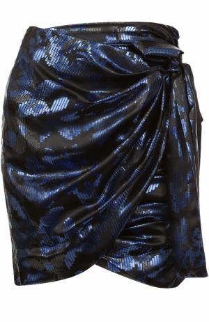 Шелковая мини-юбка с драпировкой и металлизированной отделкой Isabel Marant. Цвет: темно-синий