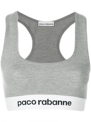 Эластичный спортивный лиф с логотипом Paco Rabanne. Цвет: серый
