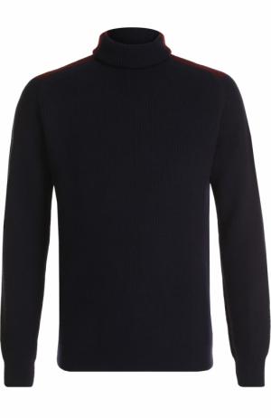 Шерстяной свитер фактурной вязки с воротником-стойкой Cruciani. Цвет: темно-синий