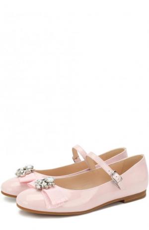 Лаковые туфли с бантом и кристаллами Il Gufo. Цвет: розовый