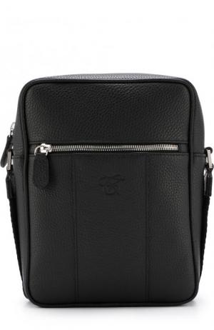 Кожаная сумка-планшет с внешним карманом на молнии Canali. Цвет: черный