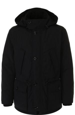 Утепленная хлопковая куртка на молнии с капюшоном BOSS. Цвет: темно-синий