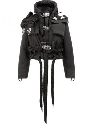 Укороченная пуховая куртка на завязке с капюшоном и рюшами Craig Green. Цвет: чёрный