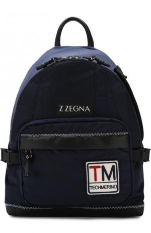 Текстильный рюкзак с внешним карманом на молнии Z Zegna. Цвет: синий